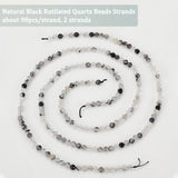 2 Strands Natural Black Rutilated Quartz Beads Strands, Faceted, Round, 4mm, Hole: 0.5mm, about 98pcs/strand, 15.3 inch(39cm)