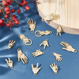 36Pcs 6 Style Rack Plating Alloy Pendants, Cadmium Free & Lead Free, Palm & Gesture & Hand, Light Gold, 6pcs/style