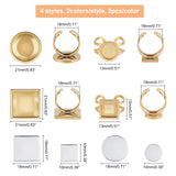 DIY Cuff Ring Making Kit, Including 201 & 304 Stainless Steel Cuff Pad Ring Settings, Transparent Glass Cabochons, Golden & Stainless Steel Color, Rings Settings: US Size 7 1/4(17.5)~US Size 8(18mm), 8pcs/set