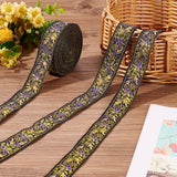 Ethnic Embroidery Polyester Flat Ribbons, Jacquard Ribbon, Floral Pattern, Goldenrod, 1 inch(25mm)