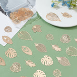 32Pcs 8 Style Brass Pendants, Etched Metal Embellishments, Long-Lasting Plated, Monstera Leaf & Maple Leaf, Light Gold, 26~42x15~26x0.3~0.4mm, Hole: 1.2~1.6mm, 4pcs/style