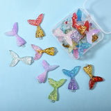 Resin Pendants, with Glitter Powder and Iron Findings, Mermaid Tail Shape, Platinum, Mixed Color, 46x30x6mm, Hole: 2mm, 40pcs/set