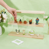 2-Tier Transparent Acrylic Minifigures Display Case with Wooden Base, for Models, Building Blocks, Doll Display Holder, Rectangle, PapayaWhip, Finished Poduct: 9.7x39.5x27.45cm