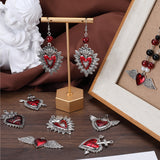 20Pcs 5 Styles Gothic Style Heart Alloy Red Enamel Pendant Sets, Including Pendants and Pendant Rhinestone Settings, Antique Silver, 18~46.5x26~52.5x3~4mm, Hole: 2mm, 4pcs/style