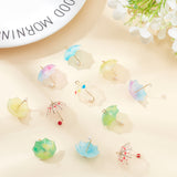 Acrylic Pendants, with Golden Plated Brass Loops and ABS Plastic Imitation Pearl, Umbrella, Mixed Color, 20~24x18~20x18~20mm, Hole: 1.2~1.8mm, 6 colors, 4pcs/color, 24pcs/set