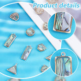 10Pcs 5 Styles Natural Paua Shell Pendants, Geometric Charms with Golden Tone Brass Findings, 15~27x9~17x3~5.5mm, Hole: 1.5~1.6mm, 2pcs/style