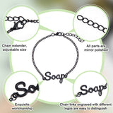 8Pcs 2 Styles Zinc Alloy Link Bracelets, with Curb Chains and Velvet Bags, Word Lotion/Soap, Electrophoresis Black, 4pcs/style
