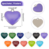 44Pcs 11 Colors 201 Stainless Steel Enamel Charms, Heart, Stainless Steel Color, Mixed Color, 13x13x2mm, Hole: 1.5mm, 4pcs/color