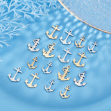 60Pcs 6 Style 304 Stainless Steel Charms, Laser Cut, Anchor, Golden & Stainless Steel Color, 15~18x11~13x1mm, Hole: 1.2~1.4mm, 10pcs/style