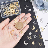 80Pcs 8 Style 304 Stainless Steel Pendants, Mixed Shape Star & Moon, Golden & Stainless Steel Color, 14.5x12.5x0.6mm, Hole: 1.2mm, 10pcs/style