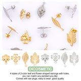 32Pcs 8 Style 304 Stainless Steel Stud Earring Findings, with Loop and Ear Nuts/Earring Backs, Leaf & Flower, Golden & Stainless Steel Color, 13.5~19x8~11mm, Hole: 1~1.2mm, Pin: 0.7mm, 4pcs/style