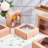 Folding Kraft Paper Cardboard Jewelry Gift Boxes, with PVC Visible Window, Square, BurlyWood, Finished Product: 13x13x5cm