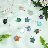 30Pcs 15 Colors Gemstone Pendants, with Platinum Tone Brass Findings, Star, 22~23x20~24x5~7mm, Hole: 2x7mm