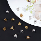 200Pcs 2 Colors Brass Bead Cap Bails, Multi-Petal, Flower, Golden & Silver, 8x8mm, Hole: 1.2mm, 100pcs/color