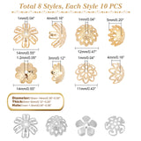 80Pcs 8 Style 304 Stainless Steel & 316 Stainless Steel Bead Caps, Flower, Mixed Color, 10pcs/style