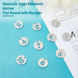 10Pcs 304 Stainless Steel Pendants, Hollow, Flat Round with Number 1~10, Stainless Steel Color, 1pc/number