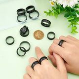 14pcs 7 size Unisex Titanium Steel Grooved Finger Ring Sets, Wide Band Rings, Electrophoresis Black, Inner Diameter: 16~22.1mm, Slot: 4mm, 2Pcs/size