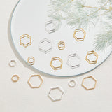 90Pcs 6 Style Brass Linking Rings, Long-Lasting Plated, Hexagon, Mixed Color, 6~12x6.5~13.5x1mm, Inner Diameter: 5~10.5x5~12mm, 15pcs/style