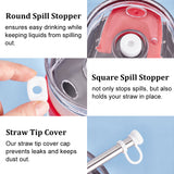 6 Sets 6 Style Silicone Spill Proof Stopper Sets, with Straw Cover Cap, Square Spill Stopper and Round Leak Stopper, Mixed Color, 50x11.5x7.5mm, 1 set/style