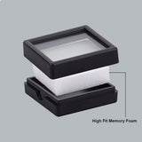 Plastic Jewelry Organizer Box, with Glass Window, for Jewelry Storage Package, Square, Black, 4.15x4.15x1.6cm