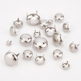 200Pcs 5 Style Brass Four-Claw Rivets, Nailheads Spots Stud, for Leathercraft, Half Round, Platinum, 4~12x4~8mm, 40pcs/style