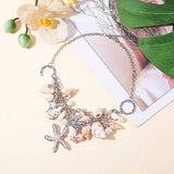 Bib Statement Necklaces, with Natural Conch Shell, Starfish, Platinum, 16.5 inch(42cm), 1pc/box