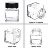 Glass Fountain Pen Ink Bottle, with ABS Plastic Bottle Cap, Mini Transparent Plastic Funnel Hopper, 2ml Disposable Plastic Dropper, Cuboid, Clear, 3.85x3.85x5.05cm, Capacity: 30ml, 22pcs/box