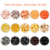 Drawbench & Baking Painted Glass Beads Strands, Round, Mixed Color, 8mm, Hole: 1~1.6mm, 15 colors, 30pcs/color, 450pcs/box