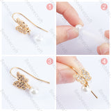 8Pcs 4 Style Brass Micro Pave Cubic Zirconia Earring Hooks, for Half Drilled Beads, Long-Lasting Plated, Oval & Flower & Tree & Butterfly, Real 18K Gold Plated, 24~25mm, 21 Gauge, Pin: 0.7mm, 2pcs/style