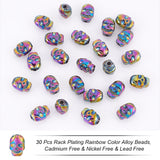 30Pcs Rack Plating Rainbow Color Alloy Beads, Cadmium Free & Nickel Free & Lead Free, Skull, Rainbow Color, 10.5x8x6.5mm, Hole: 1.8mm