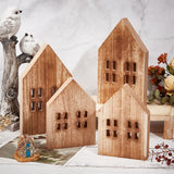 4Pcs 2 Styles Christmas Wood House Display Decorations, Micro Landscape Decoration Accessories, Tan, 129~180x89~100x20.5~25mm, 2pcs/style