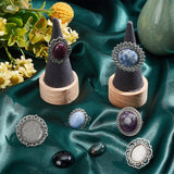 DIY Gemstone Finger Ring Making Kit, Including Flat Round & Oval & Flower Adjustable Alloy Ring Settings, Natural & Synthetic Mixed Stone Cabochons, Antique Silver, 12Pcs/bag