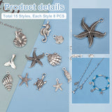 90Pcs 15 Styles Tibetan Style Alloy  Pendants, Mixed Shape, Antique Silver, 14~33.5x6~23.5x1.5~12mm, Hole: 1.5~6mm, 6pcs/style