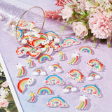 48Pcs 8 Styles Opaque Resin Pendants, Rainbow & Meteor Charm, with Platinum Tone Iron Loops, Mixed Color, 20~30.5x15.5~41x4~6mm, Hole: 2mm, 6pcs/style
