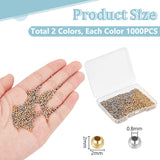 2000Pcs 2 Colors 304 Stainless Steel Beads, Round, Golden & Stainless Steel Color, 2x2mm, Hole: 0.8mm, 1000pcs/color