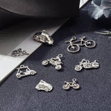 48Pcs 8 Style Tibetan Style Alloy Pendants, Bicycle & Motorcycle & Car & Tour Bus & Train, Antique Silver, 9.5~24x8.5~22x1.5~15mm, hole: 1.5~2mm, 6pcs/style