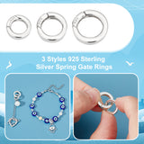 3Pcs 3 Styles 925 Sterling Silver Spring Gate Rings with 925 Stamp, Silver, 9 Gauge, 10~14x3mm, Hole: 6~9.5mm, 1pc/style