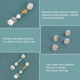 304 Stainless Steel Stud Earring Findings, with Ear Nuts/Earring Backs & Loop, Textured, Flat Round, Stainless Steel Color, 12x1mm, Hole: 1.4mm, Pin: 0.7mm, 50pcs/box