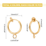 40Pcs 4 Color Brass Clip-on Hoop Earring Findings, with Loop, Mixed Color, Earring Findings: 17.5x13x1.5mm, Hole: 2.2mm, Pin: 0.7mm, 10pcs/color