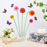 PVC Self Adhesive Wall Decorative Stickers, Sunflower Butterfly Waterproof Wall Decals for Wall Decorations, Colorful, 700x250x0.2mm, Sticker: 82~650x11~110mm