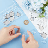 DIY Blank Pendant Making Kit, Including 304 & 201 Stainless Steel Cabochon Settings, Glass Cabochons, Square & Teardrop & Square, Stainless Steel Color, 24Pcs/box