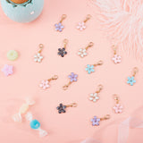 Golden Plated Zinc Alloy Pendants, with Enamel and Lobster Claw Clasps, Flower, Mixed Color, 30mm, Flower: 17x14x3mm, Total 50pcs/box