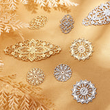 32Pcs 2 Colors 4 Sizes Brass Filigree Joiners Links, Rack Plating, Flower, Golden & Silver, 32x20x1mm, Hole: 1mm