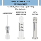 Reusable Glass Dispensing Syringes, with Luer Lock(without Needle), for Industry or Labtoratory Liquids Filling, Glue Application, Clear, 6.2x1.8cm, Capacity: 1ml(0.03fl. oz)