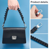 Imitation Leather Braided Bag Handles, with Platinum Tone Alloy Swivel Clasp, Black, 43.5x2.3x1.9cm
