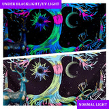 Polyester Glow in The Dark Wall Tapestry, Night Art Tapestry, for Neon Party Wall, Bedroom, Living Room, with Traceless Nail & Clips, Tree of Life Pattern, 930x730x0.2mm