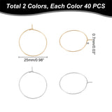 304 Stainless Steel Hoop Earring Findings, Wine Glass Charms Findings, Golden & Stainless Steel Color, 21 Gauge, 25x0.7mm, 2 colors, 40pcs/color, 80pcs/box
