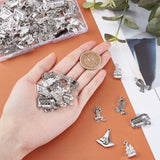 150Pcs 15 Style Tibetan Style Alloy Pendants for Teachers' Day, Scarf & Snake & Owl & Train & Car & Lightning Bolt & Witch Hat & Castle & Book & Frog & Bird in Cage & Tree of Life, Antique Silver, 10pcs/style