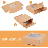 Foldable Kraft Paper Boxes, with Clear Window Paper Boxes, Square, BurlyWood, 8x8x3cm