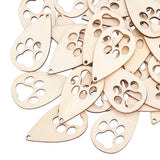 Laser Cut Hollow Cottonwood Pendants, Teardrop with Dog Paw Print, BurlyWood, 40x23x2mm, Hole: 1.8mm